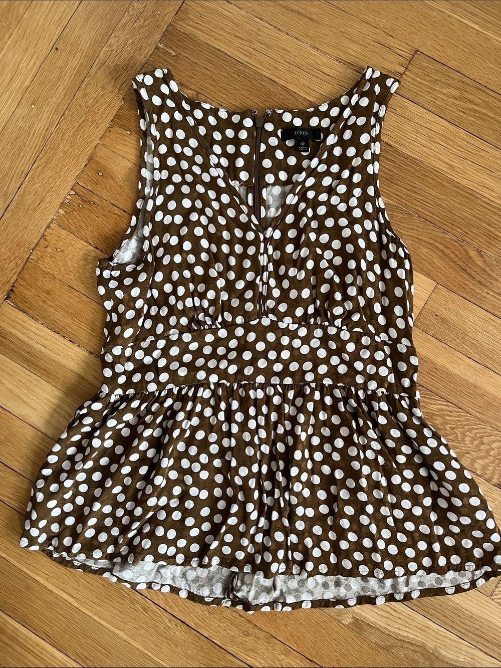 J. Crew Brown and White Polka Dot Peplum Camisole